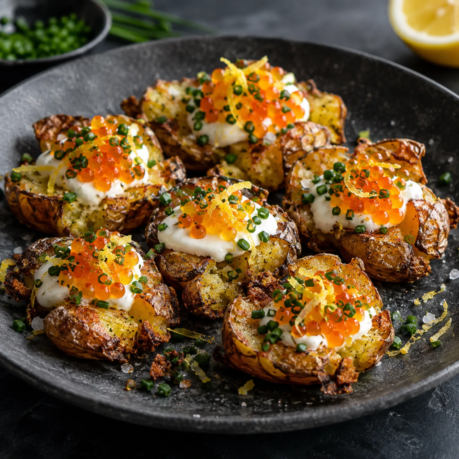 Roe-Crowned Smashed Potatoes